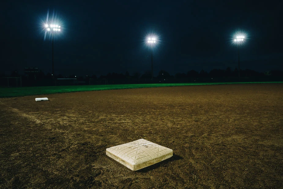 Baseball diamond at night